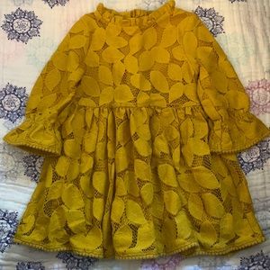 Girls' Mustard Yellow Lace Party Dress